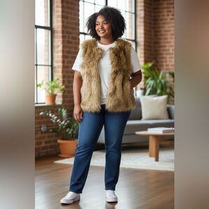 EUC Tanming Women’s Tan Faux Fur Vest with Black Lining - Size XS